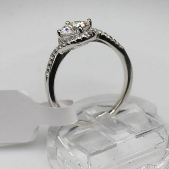Moissanite Twist Band Engagement Ring Crystal Waves Halo Silver 7 NWT - Picture 6 of 10